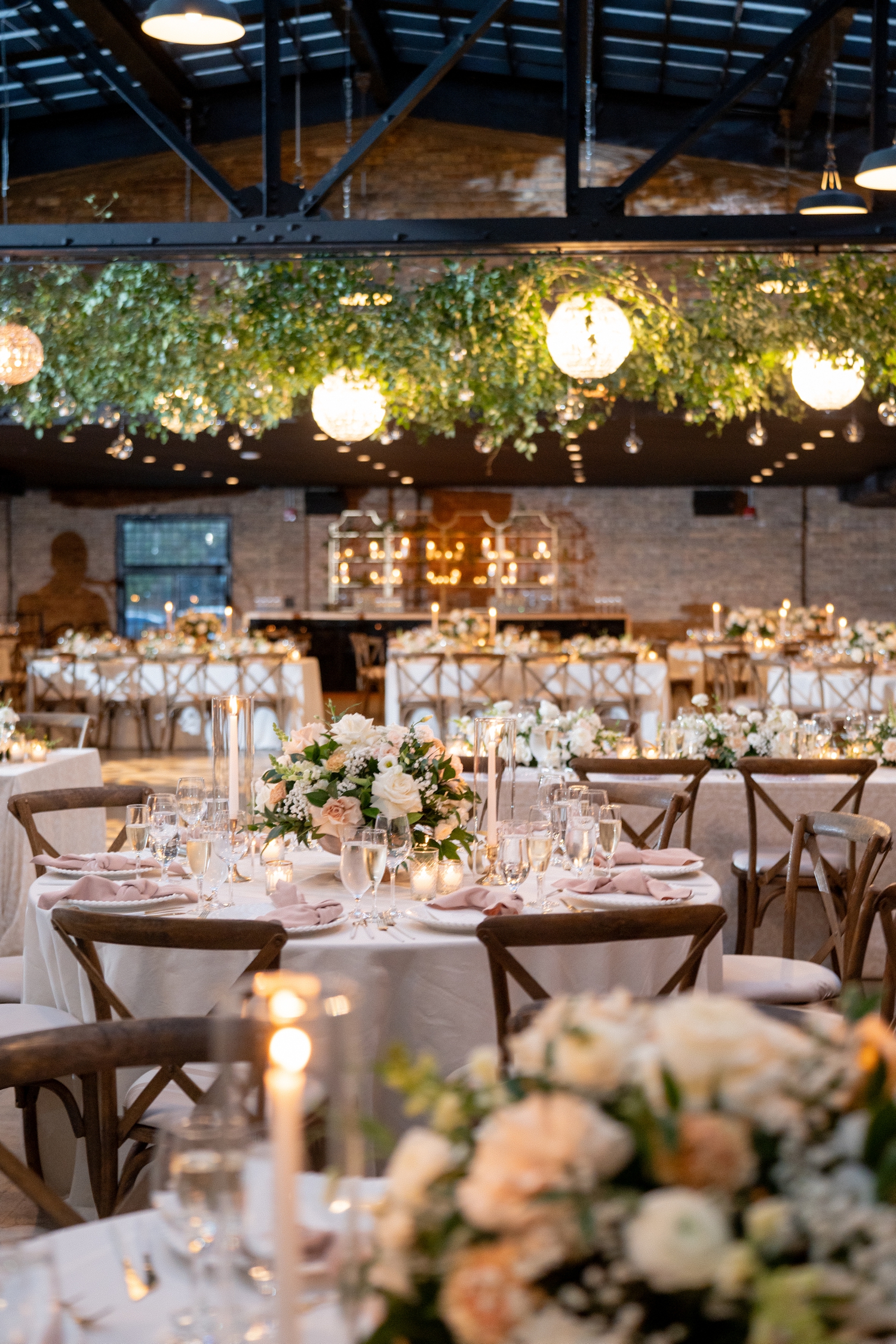 reception details at wedding at revel motor row chicago
