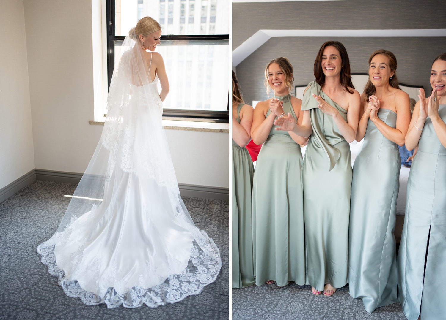 continental hotel chicago wedding photos of bride getting ready with bridesmaids