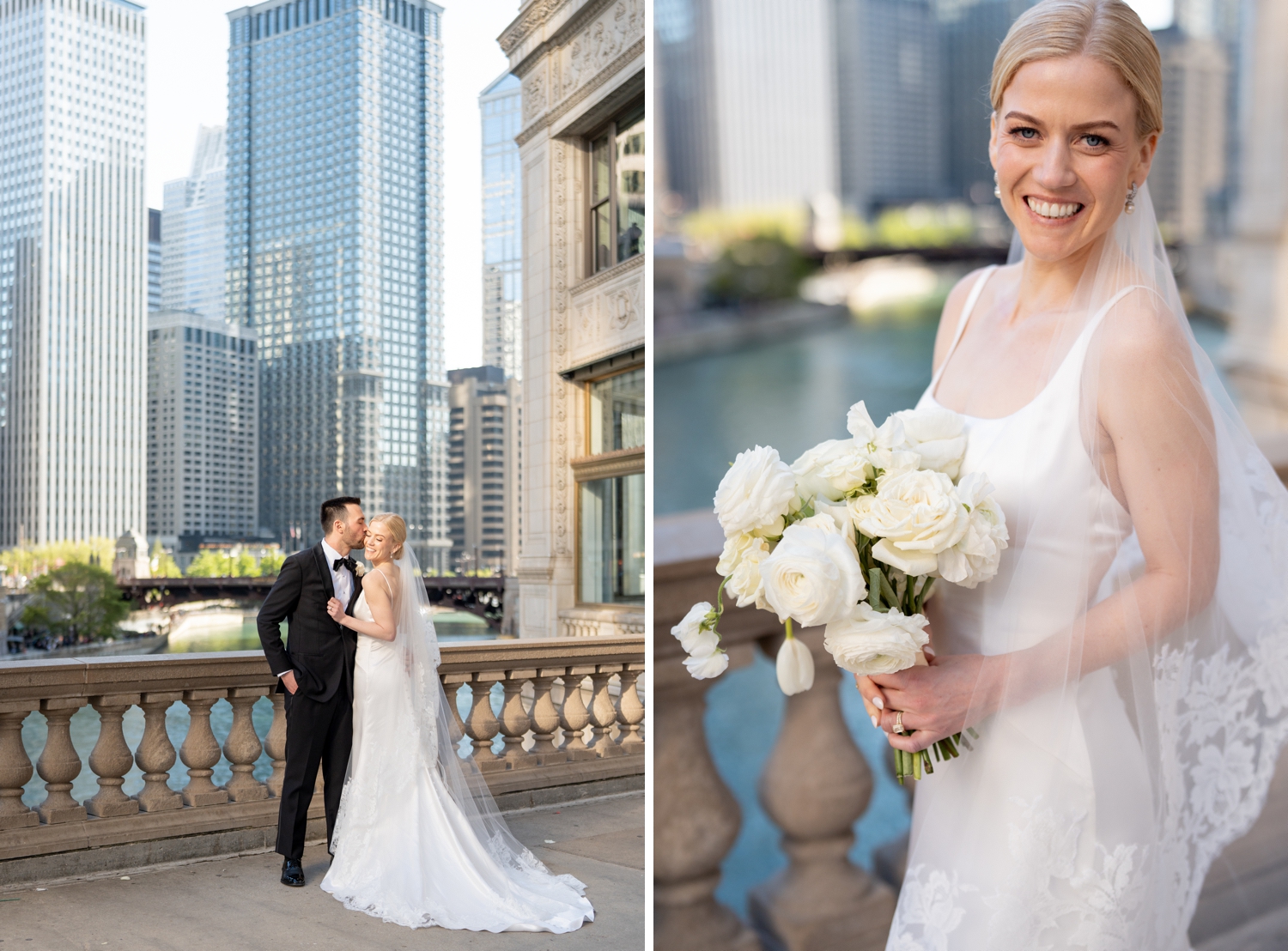 bride and groom portraits at continental hotel chicago
