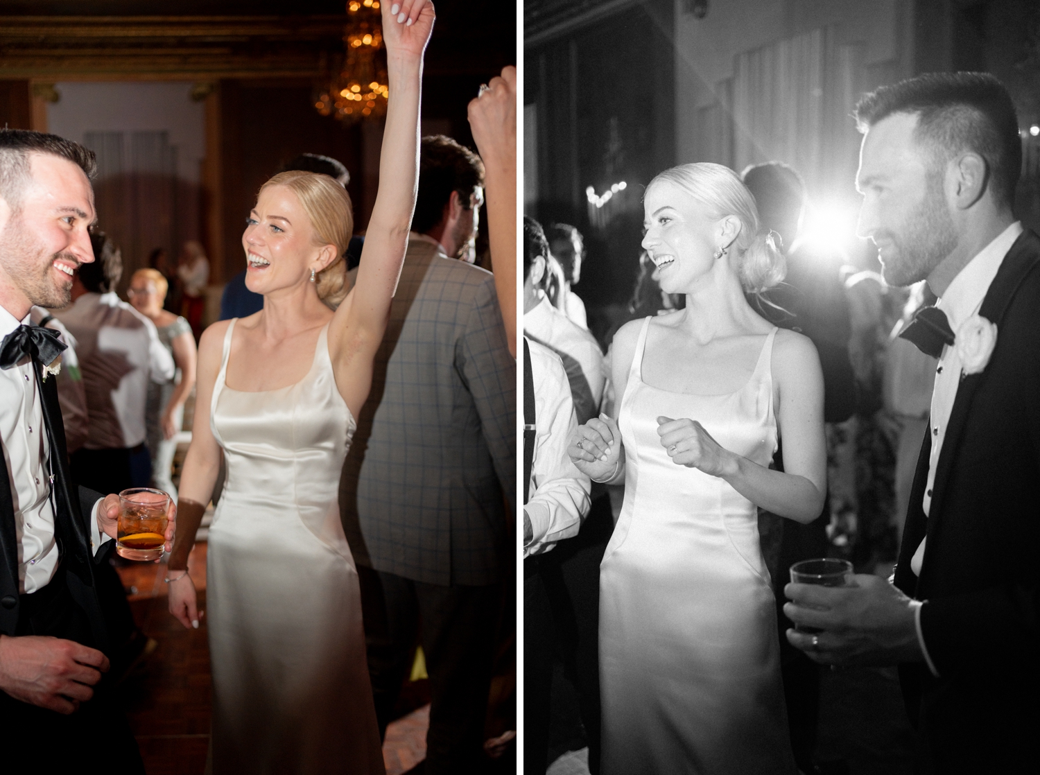 bride dancing and cheering at intercontinental hotel wedding