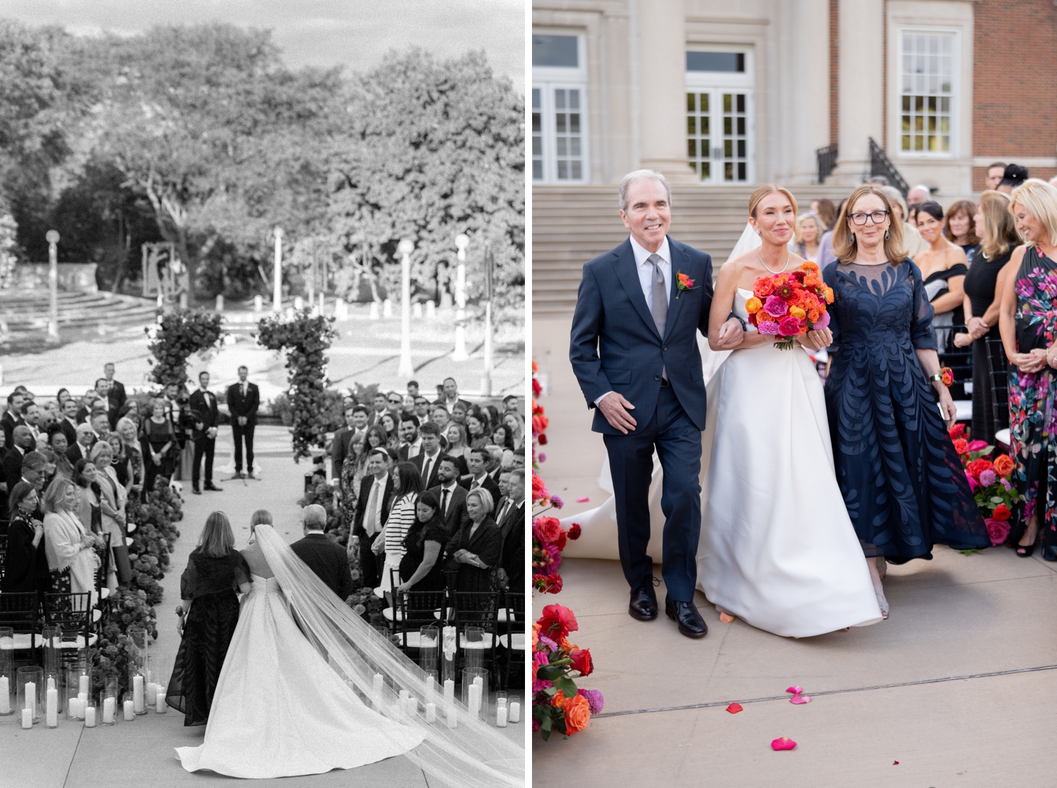 Bride walking down aisle at ceremony, chicago history museum wedding photos​