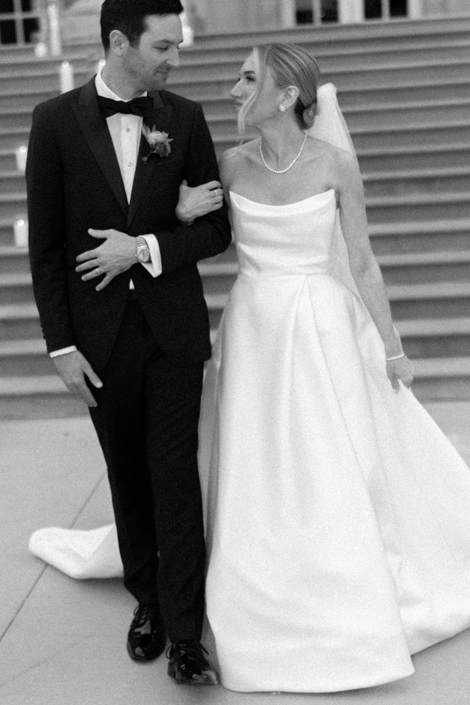 Bride and groom smiling for chicago history museum wedding photos​